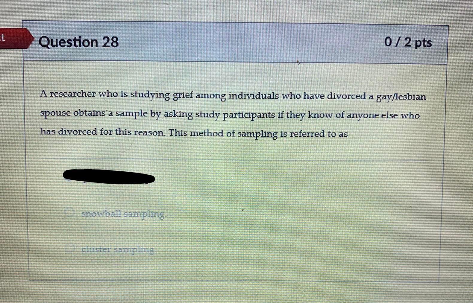 t Question 28 0/2 pts A researcher who is