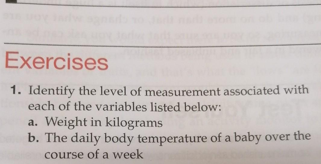 Exercises 1. Identify the level of measurement