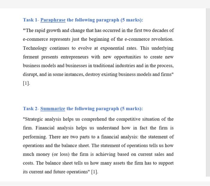 Task 1- Paraphrase the following paragraph (5