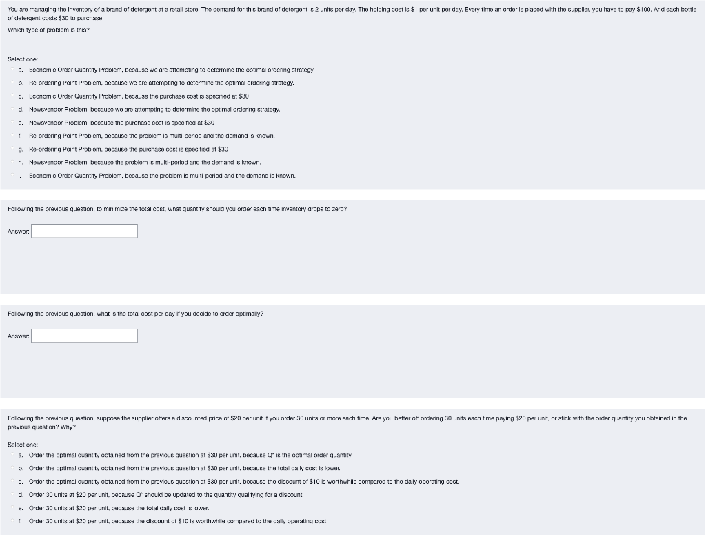 You are managing the inventory of a brand of