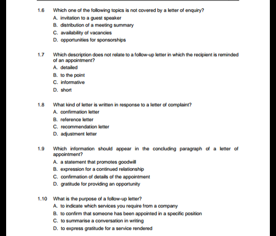 Business Communications Question 1 (10)