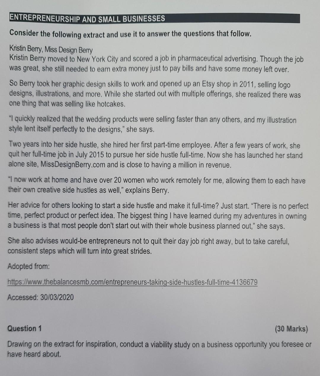 ENTREPRENEURSHIP AND SMALL BUSINESSES Consider