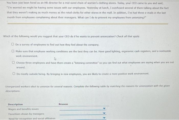 Description Labor organizers seek specific