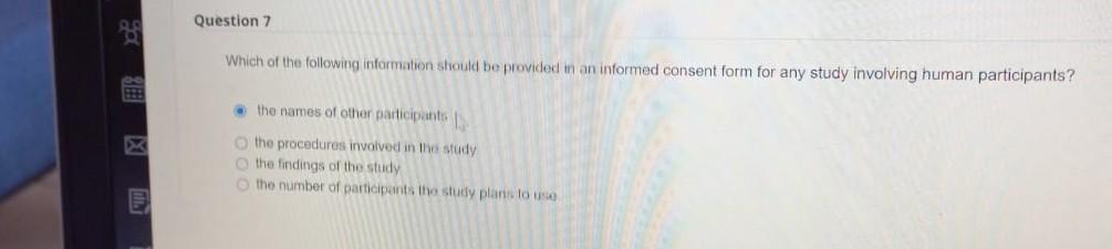 Question 7 Which of the following information