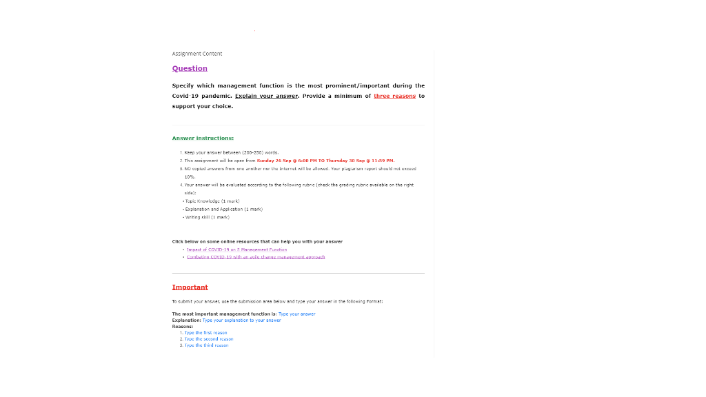 Assignment Content Question Specify which