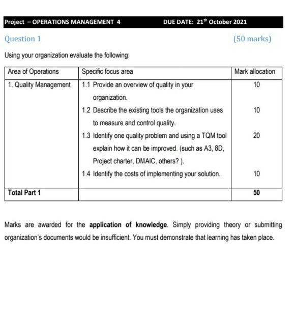 Project - OPERATIONS MANAGEMENT 4 DUE DATE: 21th