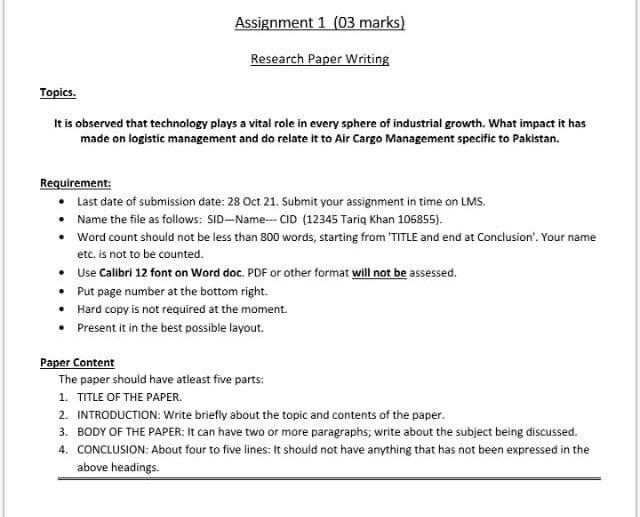 Assignment 1 (03 marks) Research Paper Writing