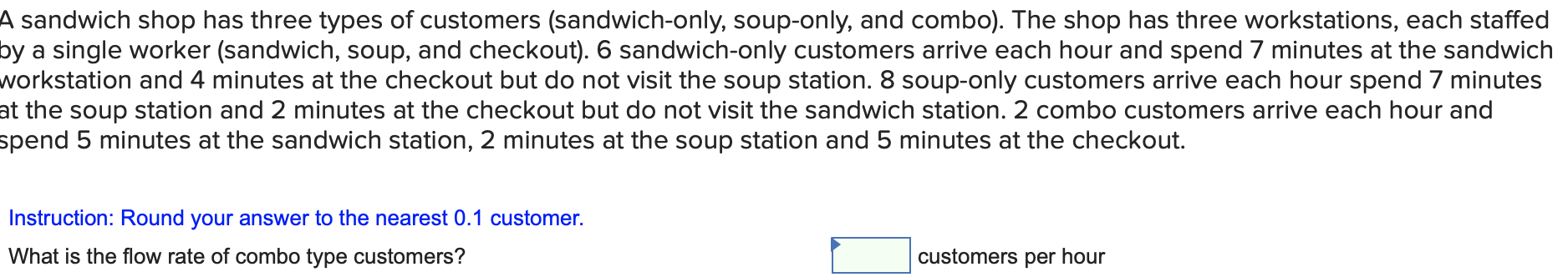 A sandwich shop has three types of customers