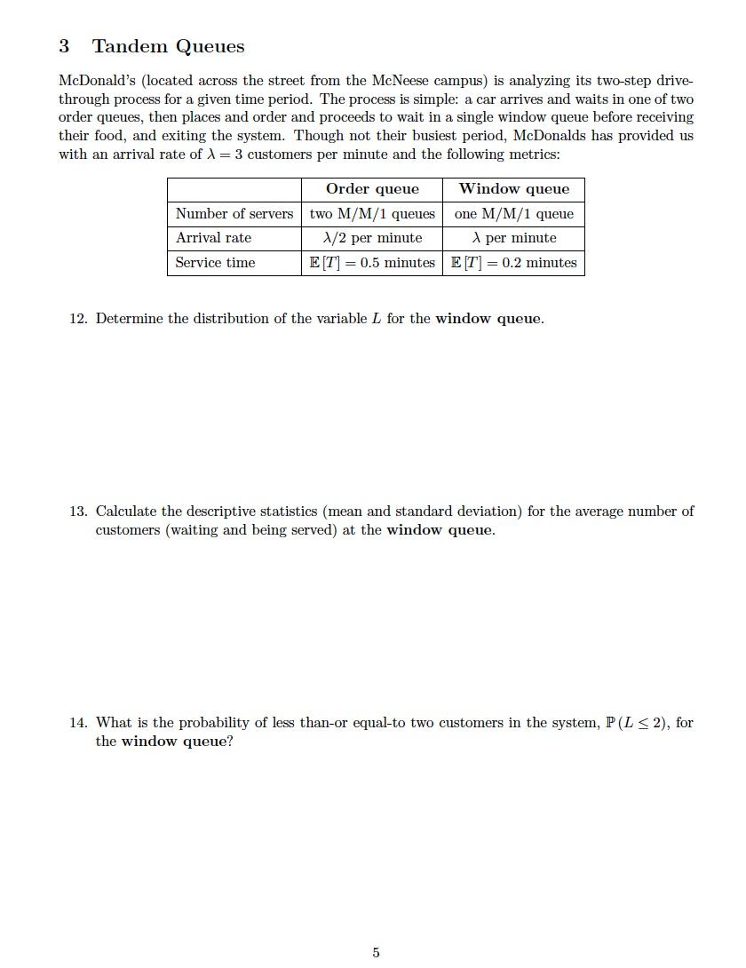3 Tandem Queues McDonald's located across the