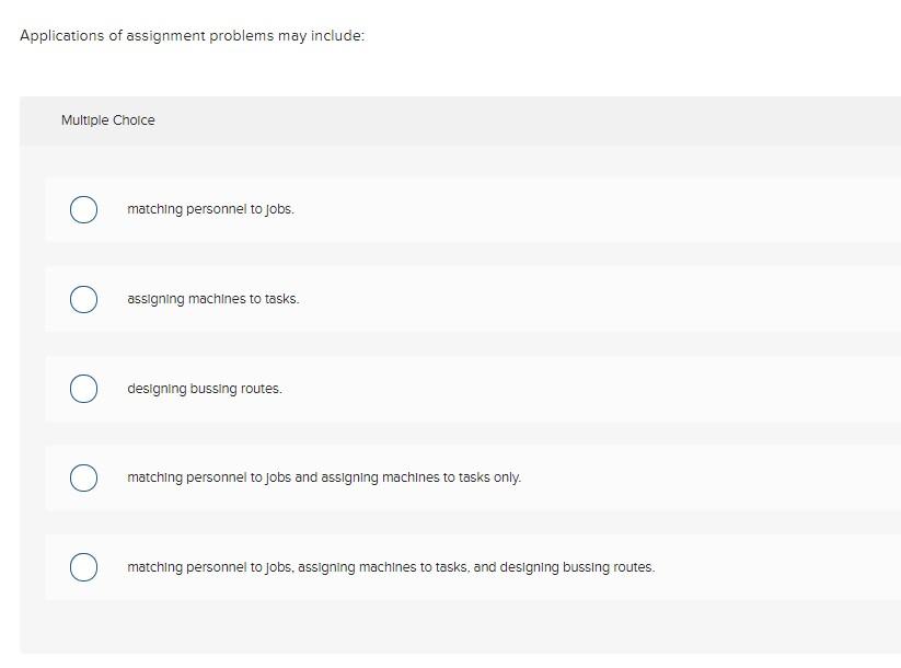 Applications of assignment problems may include: