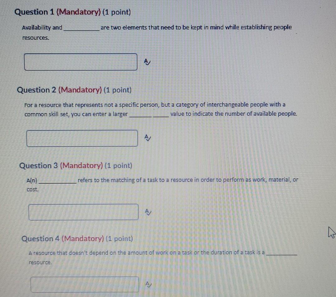 Question 1 (Mandatory) (1 point) Availability and