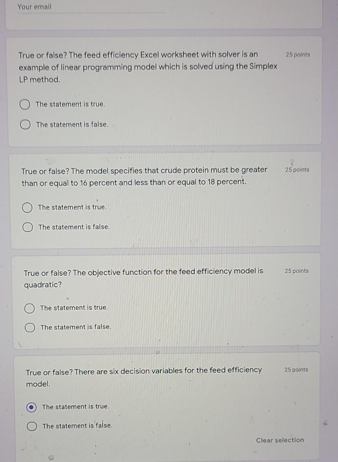 Your email 25 points True or false? The feed