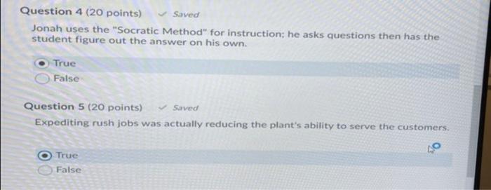 Question 4 (20 points) Saved Jonah uses the