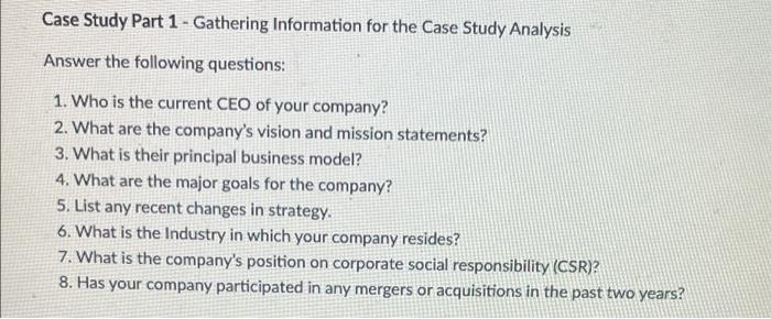 Case Study Part 1 - Gathering Information for the