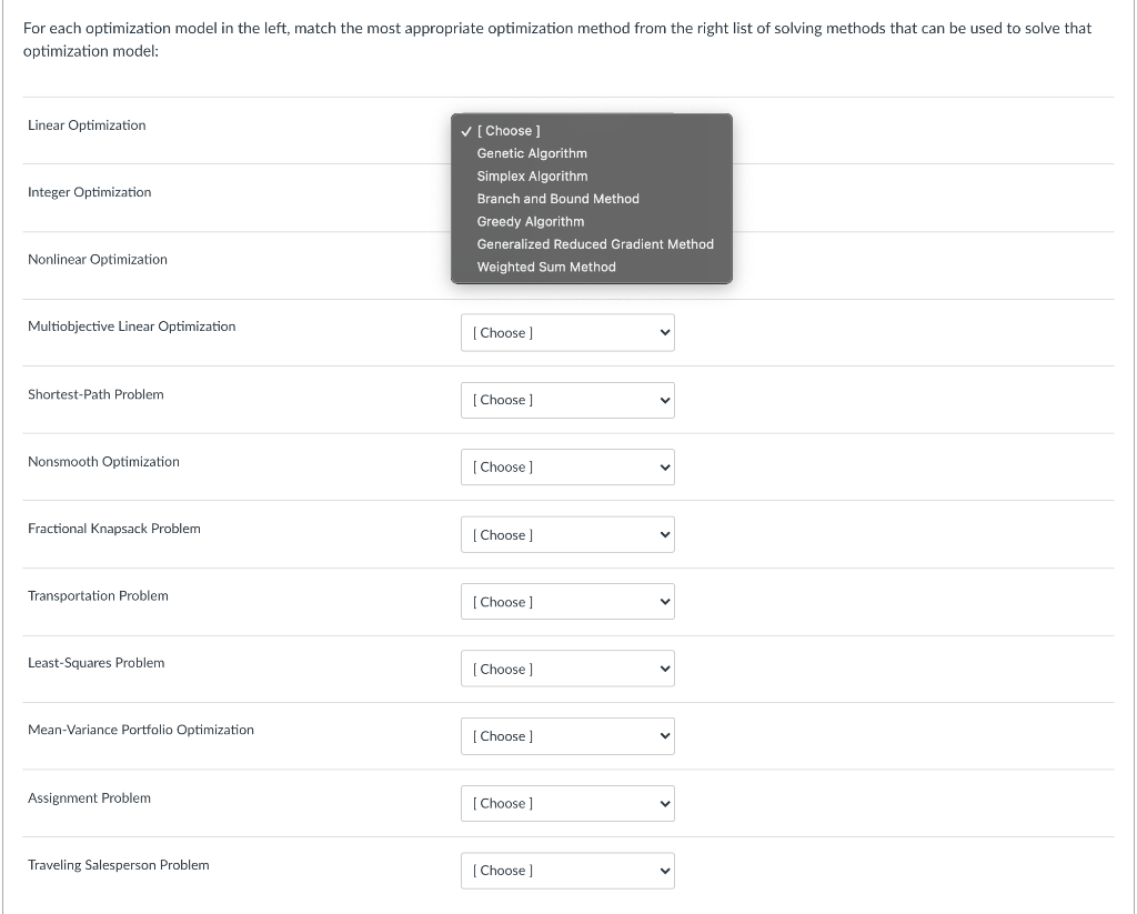 optimization model For each optimization model in