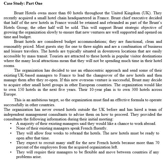 Case Study: Part One Brunt Hotels owns more than