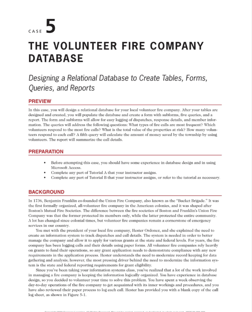 5 CASE THE VOLUNTEER FIRE COMPANY DATABASE