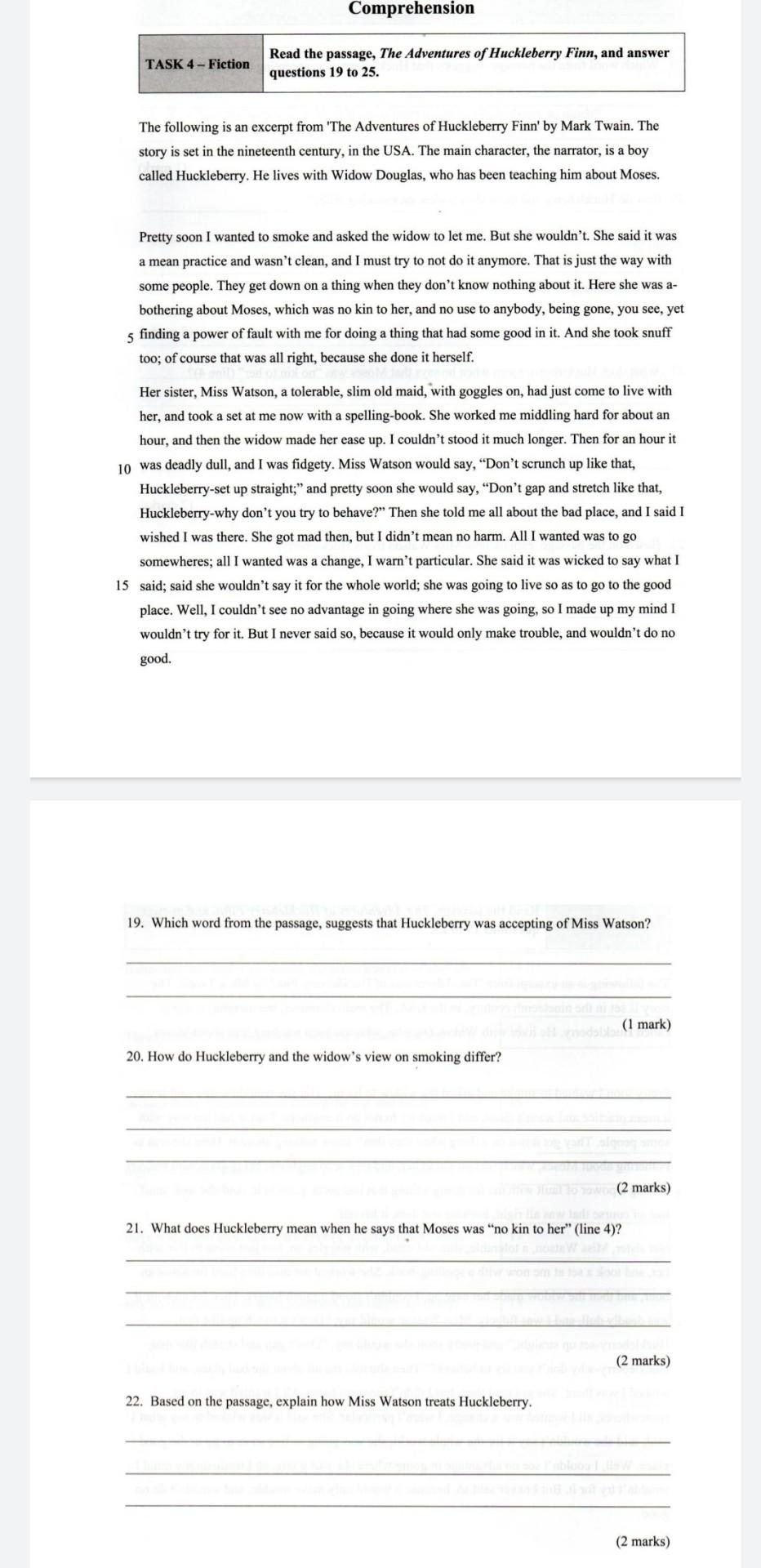 answer all questions please. Comprehension TASK