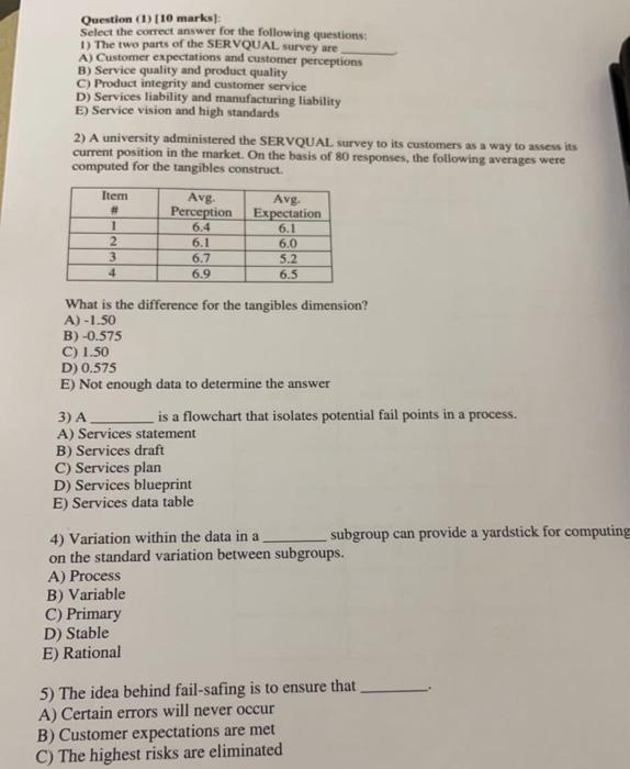 Question ( [10 marks: Select the correct answer