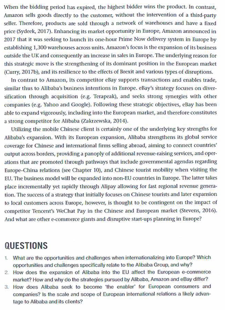 Case study: Alibaba in Europe (please answer the