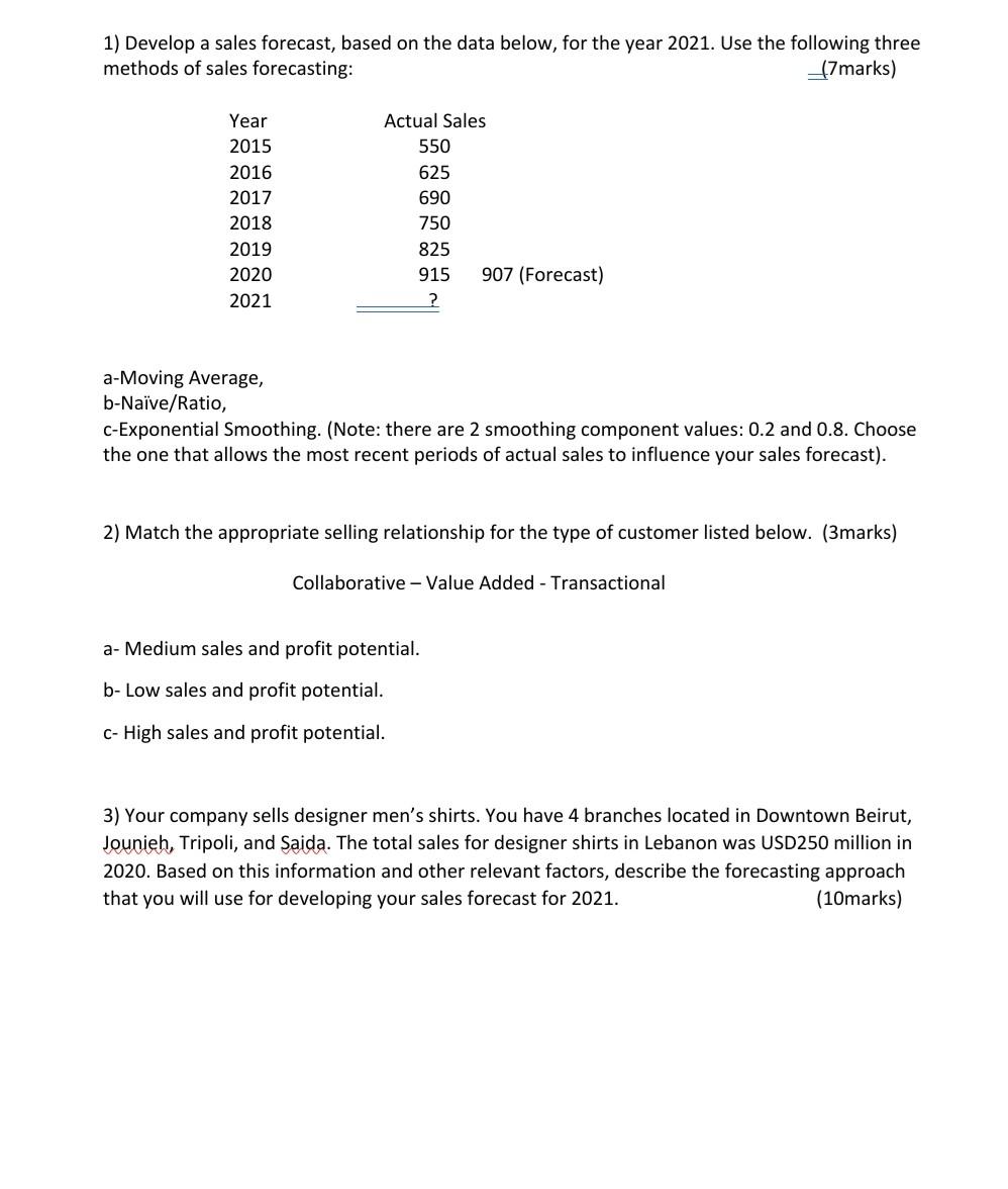 subject: marketing 1) Develop a sales forecast,
