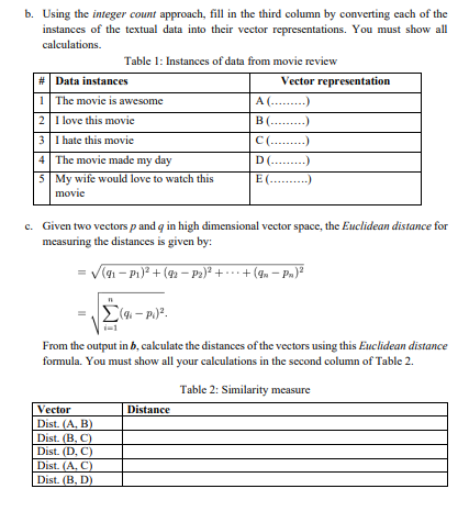 b. Using the integer count approach, fill in the