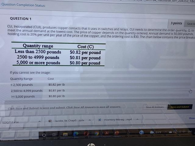 20353_1&c Question Completion Status: QUESTION 1