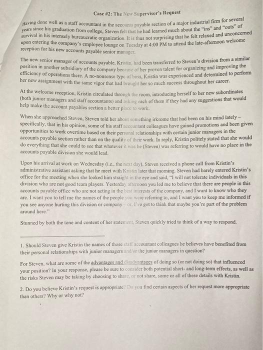 i need answer to question 1 Case #2: The New