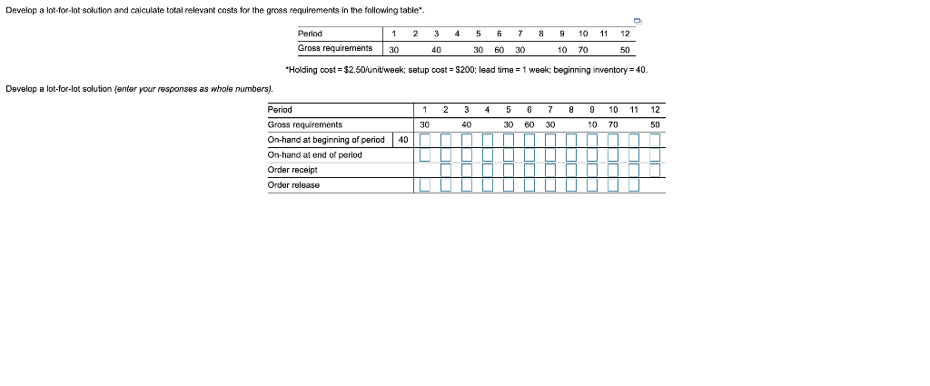 Develop a lot-for-lot solution and calculate