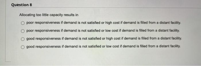 Question 9 Centralized inventory in raw material