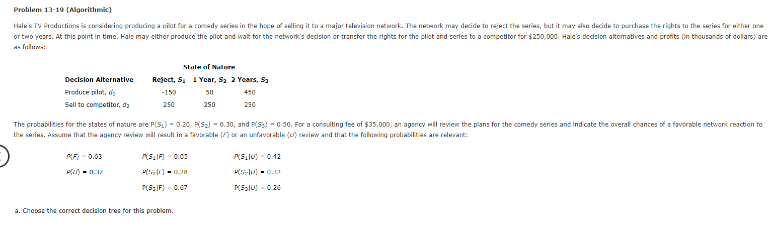 Problem 13-19 (Algorithmic) Hale's TV Productions