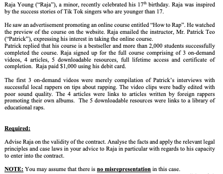 Business Law Raja Young ("Raja"), a minor,