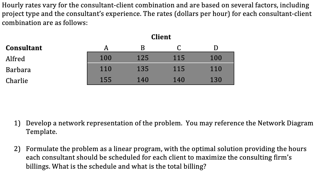 Quality Consulting has two consultants, Alfred