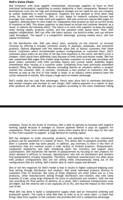 Dell's Value Chain Dell Computer, with close