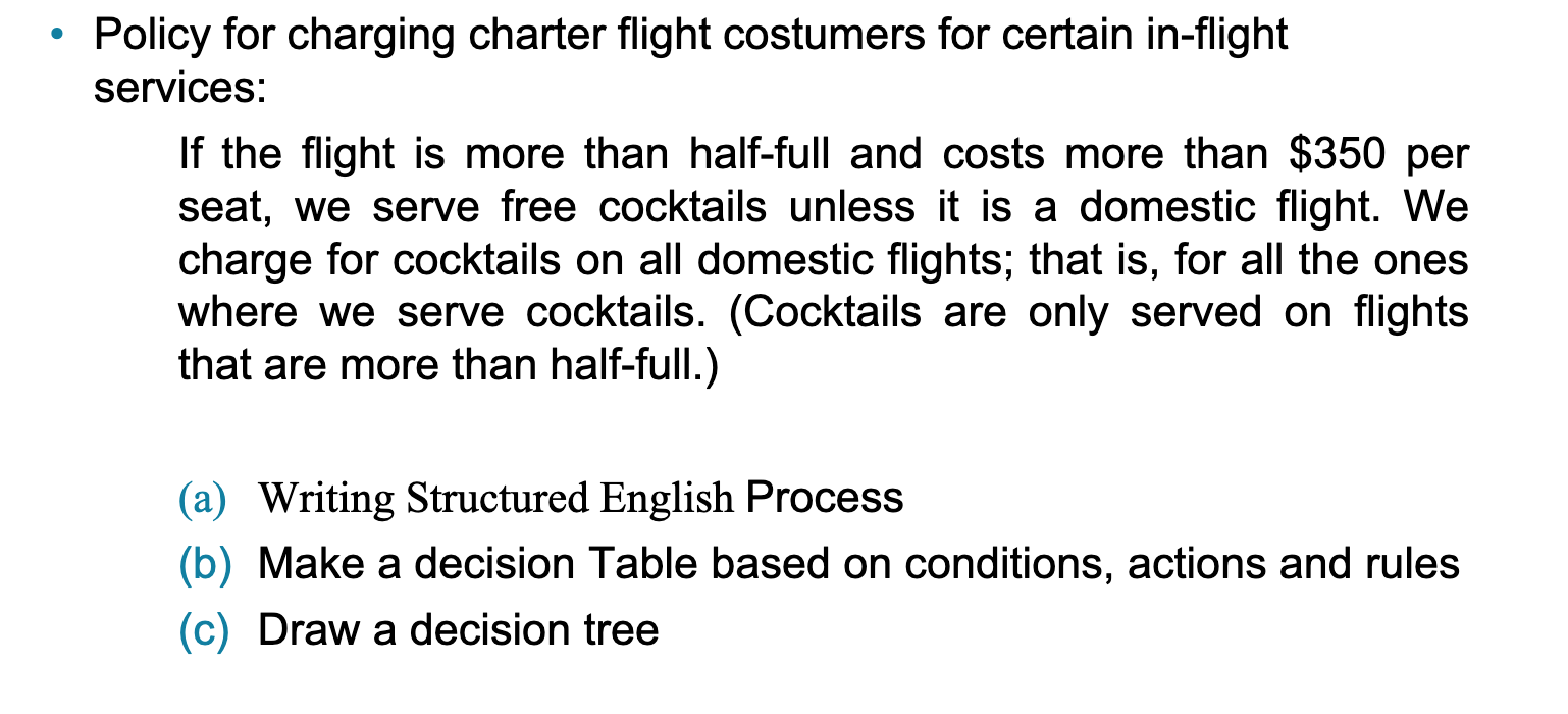Policy for charging charter flight costumers for