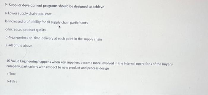 Please help with this 9. Supplier development