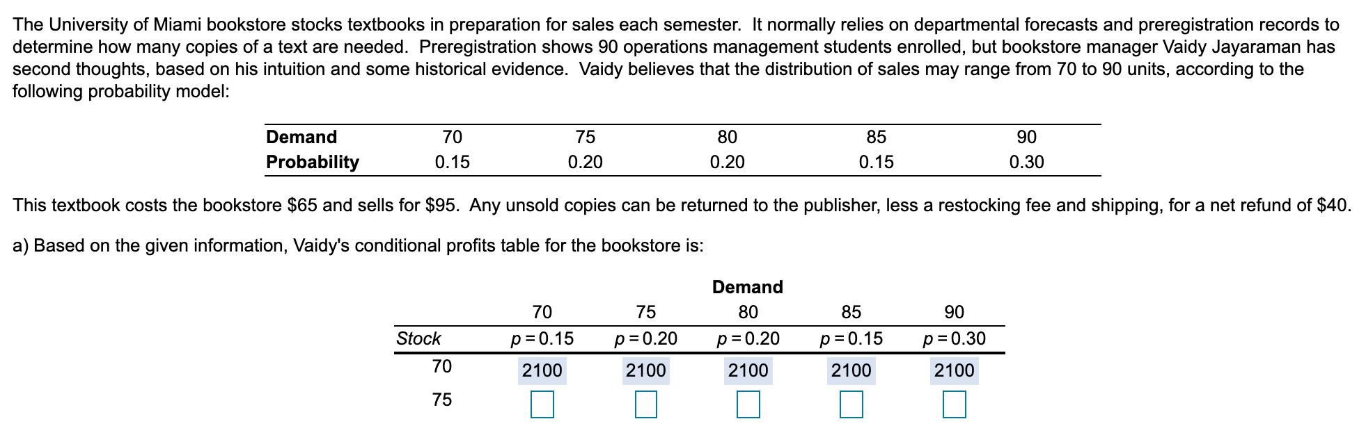 Please provide rows for 75, 80, 85 and 90 The