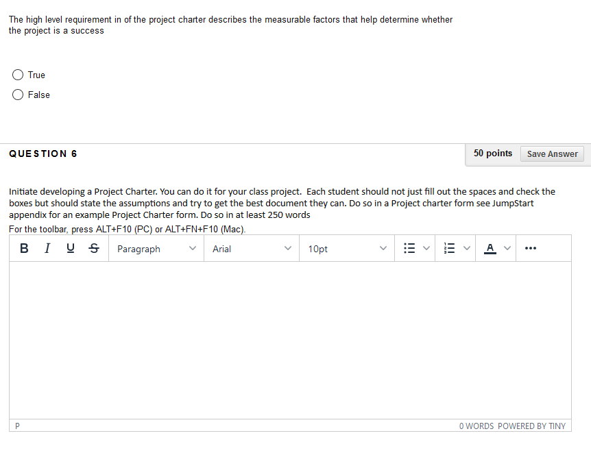 The high level requirement in of the project
