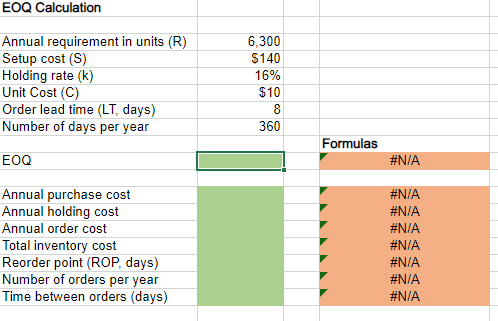EOQ Calculation Annual requirement in units (R)