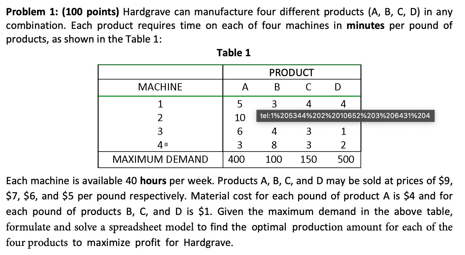 Show excel formulas please Problem 1: (100