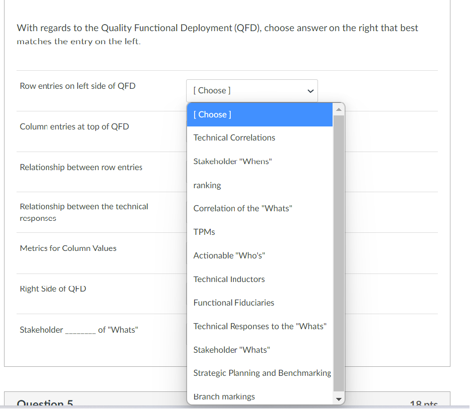 With regards to the Quality Functional Deployment