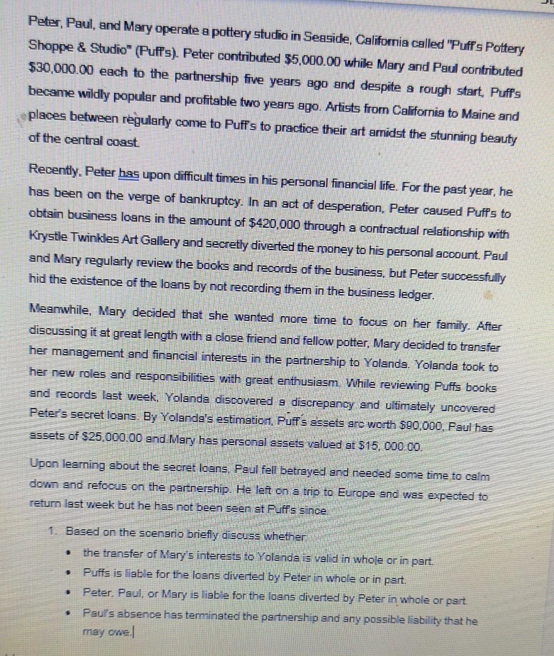 Petar, Paul, and Mary operate a pottery studio in