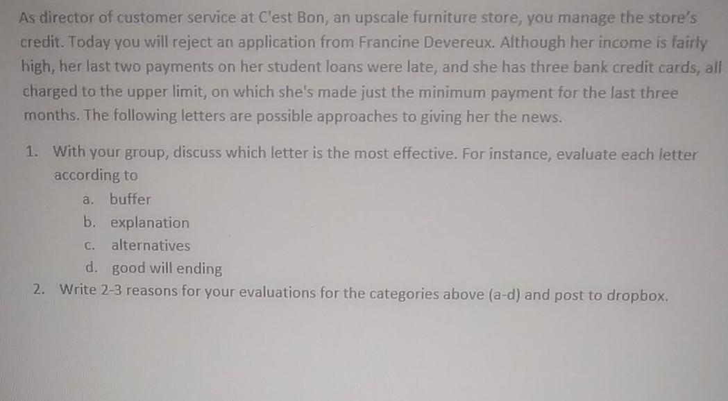 business communication As director of customer