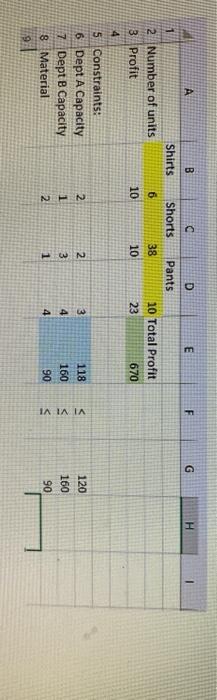 A B C D E F G H 1 1 Shirts Shorts Pants 6 38 2