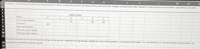 G M Problem 1. In the following MRP planning