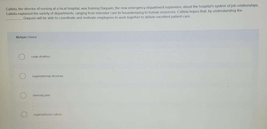 Callista, the director of nursing at a local