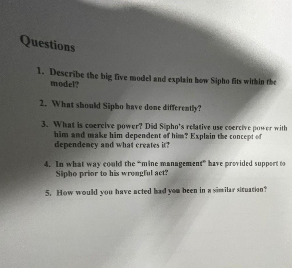 1. Describe the big five model and explain how