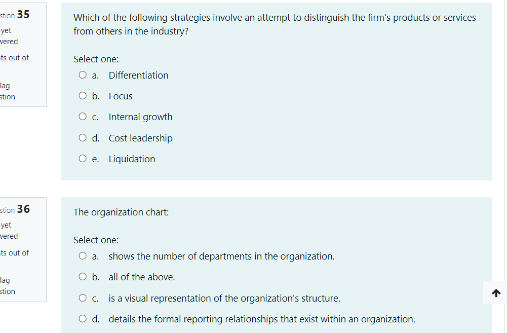 stion 35 Which of the following strategies