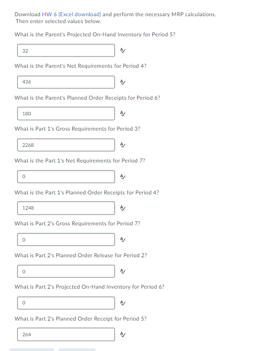 Download HW 6 (Excel download) and perform the