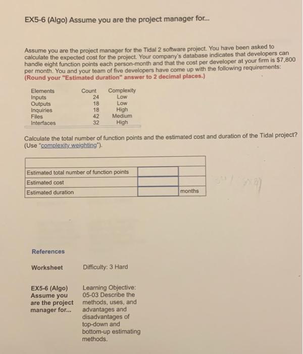 EX5-6 (Algo) Assume you are the project manager
